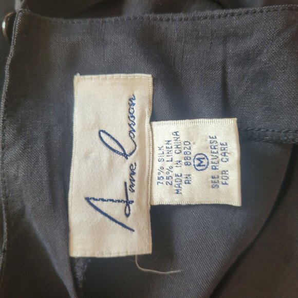 Vintage Anne Carson Black Silk Linen Button-Back Short Sleeve Blouse - Picture 7 of 7
